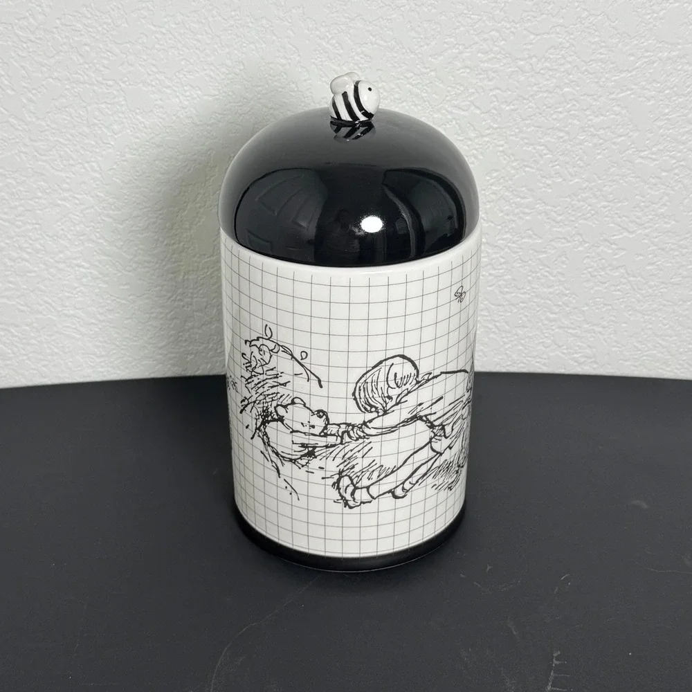 Disney Winnie the Pooh Classic Sketch Cookie Jar White Black Bee Finial
